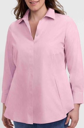 Foxcroft Cici Non-Iron Tunic Blouse in Chambray Pink at Nordstrom, Size 14W