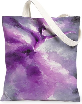 Generic Artistic Floral Canvas Tote Bags, Vintage Flower Pattern Reusable Grocery Bags, Lightweight Washable Shoulder Strap Canvas, Violet, 13x15 Inch