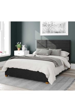 Aspire Home Accents Kelly Upholstered Ottoman Storage Bed, Plush Velvet Fabric in Black | Size: Super King