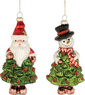 Melrose International Glass Santa & Snowman Christmas Tree Ornament