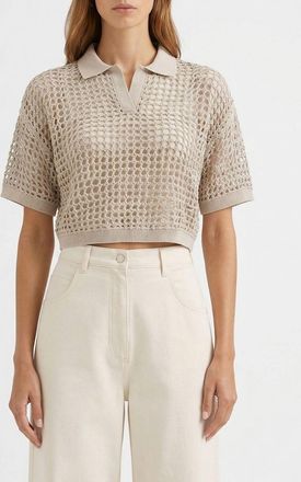 Brunello Cucinelli Polo in seta e lino con paillettes Brunello Cucinelli