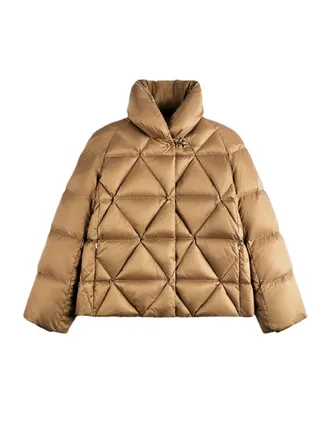 Fay Cropped Diamond Quilted High Collar Puffer Jacket