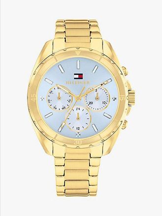 Tommy Hilfiger Reloj chapado en oro con esfera azul
