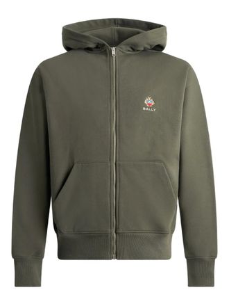 Bally embroidered zip-up hoodie - men - Organic Cotton/Cotton/Elastane - M - Green