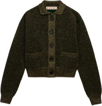 Marni Wol Cardigan met Lurex Details - Dames - Vesten - Groen - XS - Wol - Truien & Vesten