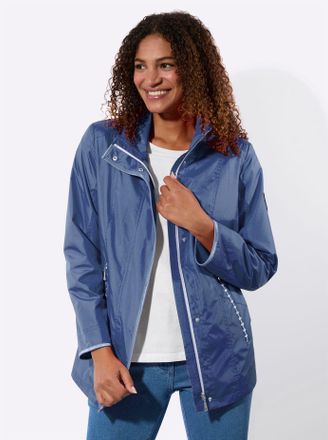 Casual Looks Langjacke CASUAL LOOKS, Damen, Gr. 38, jeansblau, wei&szlig;, 100% Polyester, unifarben, Jacken Langjacke
