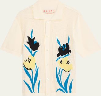 Marni Mens Floral Mesh Short-Sleeve Cardigan