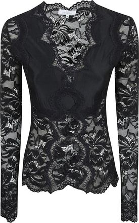 Paco Rabanne Lange Mouwen Top met Kant - Dames - Blouses - Zwart - L - Overhemden