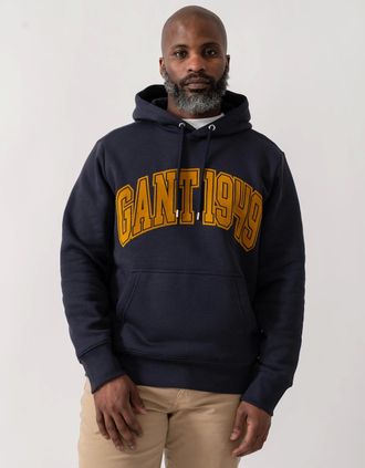 GANT Mens GANT Mens Graphic Hoodie - 433 Evening Blue - Navy - Size: 40