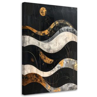 Feeby Impresi&oacute;n De Imagen, Abstracci&oacute;n Geom&eacute;trica En Dorado Y Negro Estilo Glamour Con Ondas, 80x120