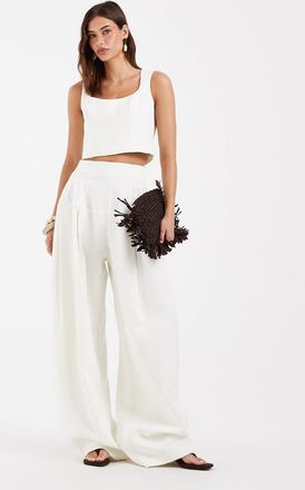 Asos Pantaloni a fondo ampio sartoriali color crema con vita stretta-Nessun colore