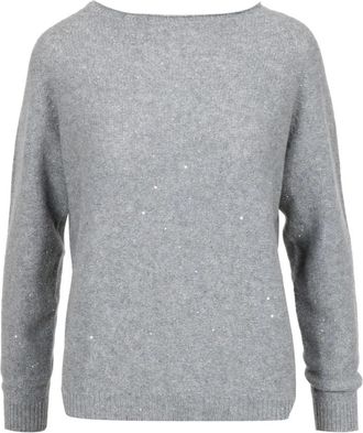 Gran Sasso Micro Sequins Boat Neck - Dames - Ronde hals truien - Grijs - M - Wol - Truien & Vesten