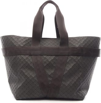 Bottega Veneta Brown Rubber Canvas Handbag Tote Bag (Pre-Owned)