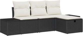 vidaXL Garden Sofa Set with Cushion 4 pcs Black Poly rattan Vidaxl