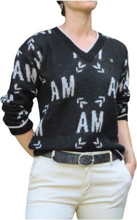 Aeronautica Unieke Mohair Blend V-Hals Trui - Dames - V-hals truien - Zwart - L - Truien & Vesten