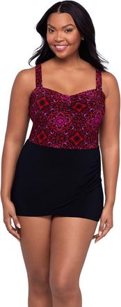 Trimshaper Laura Sweetheart Neckline Control Swimdress in Razzulejos at Nordstrom, Size 18