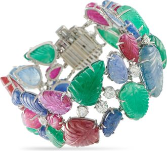 Luxury Bazaar Tutti Frutti Platinum 9.50ct Diamond, Emerald, Sapphire, and Ruby Bracelet MF07-012326