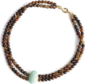 Madewell Semiprecious Stone Beaded Double Necklace in Brown/Antique Gold at Nordstrom