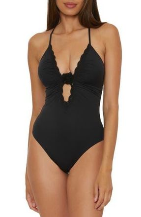 BECCA by Rebecca Virtue Colette Rosette Plunge One-Piece Swimsuit in Black at Nordstrom Rack, Size Medium