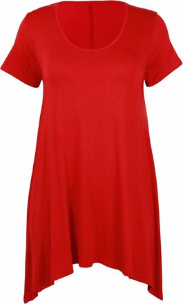 Purple Hanger Womens New Plain Uneven Dipped Hem Round Scoop Neck Ladies Short Sleeve Stretch Fit T-Shirt Top Red Size 22-24