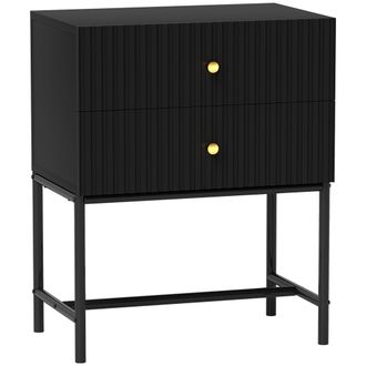 HOMCOM Modern Bedside Table with 2 Drawers for Bedroom - White - Black | TJ Hughes