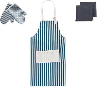 Beliani Beliani - Conjunto De Textiles De Cocina Delantal Guantes De Horno Pa&ntilde;os Azul Cucumis