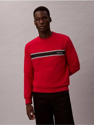 Calvin Klein Mens Fleece Stripe Classic Sweatshirt - Red - XS