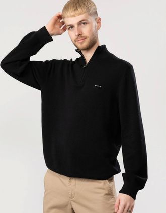 GANT Mens GANT Mens Cotton Pique Half Zip Jumper - 5 Black - Size: 42