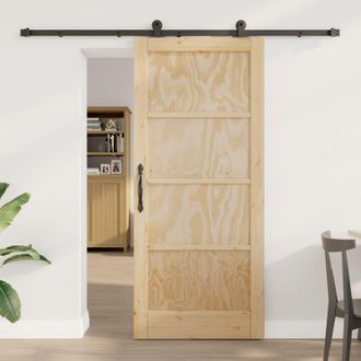 Berkfield Home Sliding Door with Hardware Set ORKDAL Solid Wood Pine in Beige