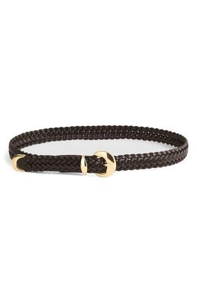 Madewell Domed Buckle Woven Leather Wide Belt in Coffee Bean at Nordstrom, Size Xx-Small