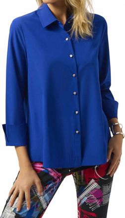 Joseph Ribkoff Stretch Poplin Button-Front Boxy Shirt In Cobalt
