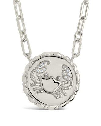 Sterling Forever Rhodium Plated Cz Bold Link Cancer Zodiac Necklace