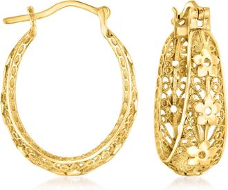 Ross-Simons 18kt Gold Over Sterling Floral Filigree Hoop Earrings