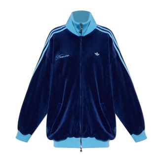 adidas Hoodies & sweatvesten, Dames, Blauw, L, Katoen, Velours Trainingsjack