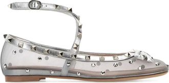 Valentino Garavani Rockstud mesh ballet flats - women - Sheepskin/Polyamide/Calf Leather/Sheepskin - 34.5 - Grey