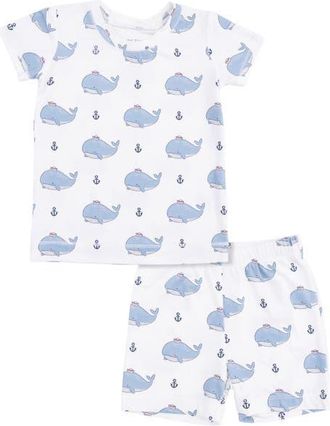 Angel Dear Kids Bubbly Sailor Whales Top & Shorts Set in Ivory Blue at Nordstrom, Size 18-24M