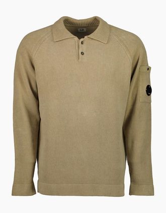 C.P. Company Mens Chenille Polo Collar Lens Knit - Tan - Size: 40