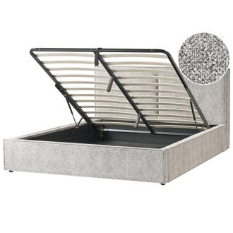 Beliani Cama Con Almacenaje De Velur De Punto Somier De L&aacute;minas 180 X 200 Cm Negro Y Blanco Moissac