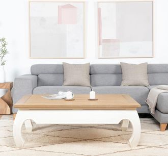 Wabi Home Curve blanca mesa de centro elevable madera de sungkai 120.5x81x43cm