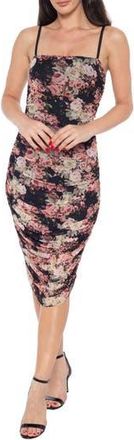 Bebe Mesh Floral Midi Dress in Black/Pink at Nordstrom Rack, Size Medium