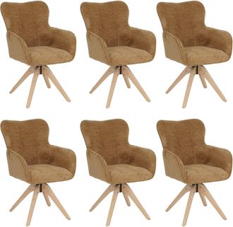 Hhg [nunca Usado] Juego De 6 Sillas De Comedor Hhg-703, Silla De Cocina Con Reposabrazos Giratorios, Tejido De Chenilla (680 G/m&sup2;) Y Madera Mvg, Amarillo 