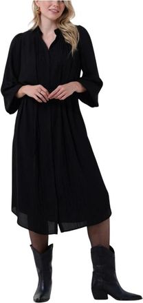 Bruuns Bazaar Camilla Basely Zwarte Midi Jurk - Dames - Casual kleedjes - Zwart - XS - Polyester - Kleedjes