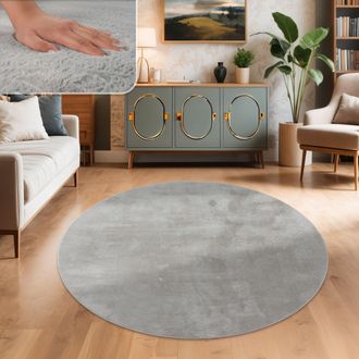 Paco Home Paco Home - Alfombra Para Sal&oacute;n En Falsa Piel Peluche Pelo Largo Suave Disponible En Varios Colores Gris, &Oslash; 200 Cm Redon