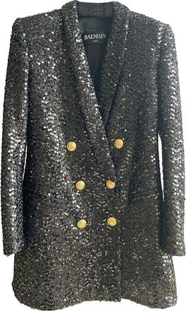 Balmain Black Sequin Double Breasted Blazer Size S