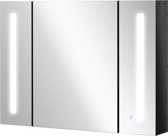 Kleankin Kleankin - Specchio da Bagno con 3 Armadietti 3 Ripiani e Luce led Nero