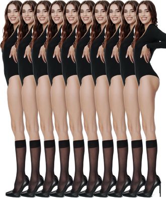 Romartex Womens 10 Pairs Knee High Pop Socks 20 Denier, black