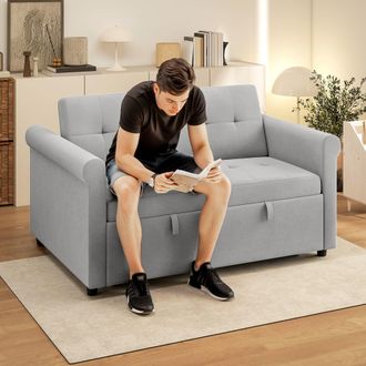 HOMCOM Convertible Pull Out Sleeper Sofa Bed Settee for Living Room, Grey | Size: 2 Seater