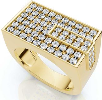 Pompeii3 Mens 1CT Diamond Rectangle Cluster Ring 10k Yellow Gold
