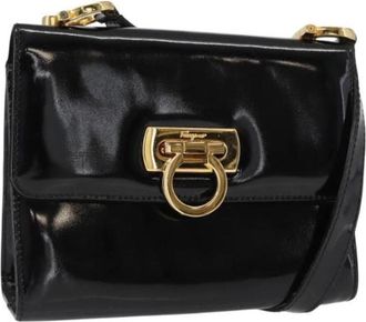 Ferragamo Pre-owned Shoulder Bags, female, Black, Size: ONE SIZE Pre-owned Coated Canvas Shoulder Bag