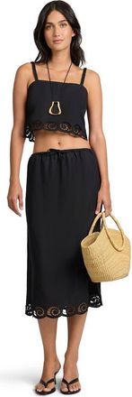 Onia Air Linen Scallop Cropped Top in Black at Nordstrom, Size X-Small